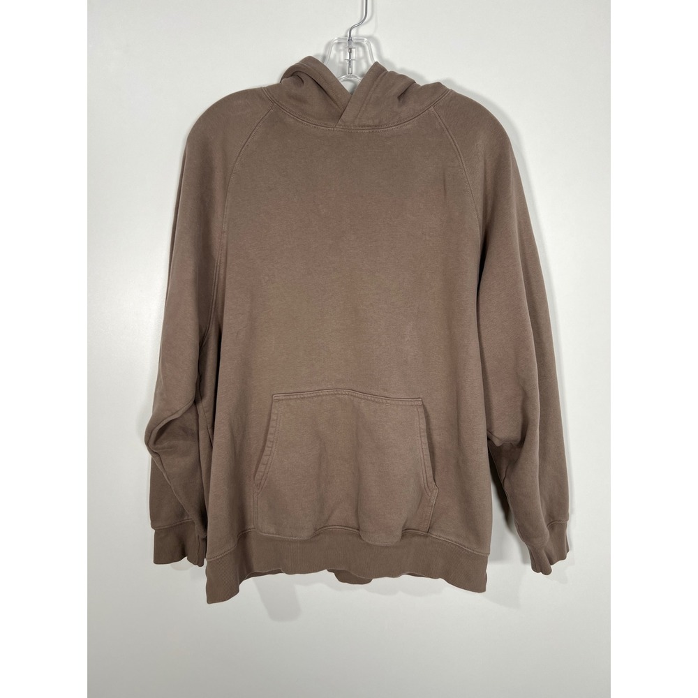 Neutral Balletcore Mocha Brown Solid Pullover Hoodie Minimalis Athleisure Casual